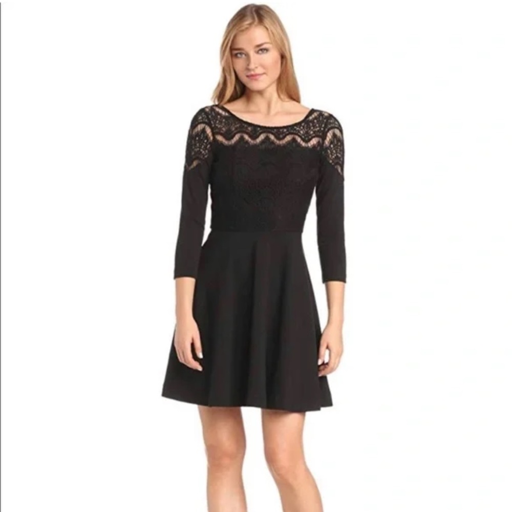 Lilly pulitzer Black Remmy Lace Fit & Flare Dress Size L